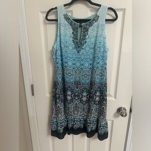 White House Black Market Blue Embellished Neck Ombre Dress